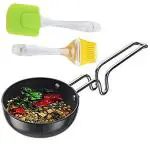 Linasha Traditional Hard Anodized Non Stick Tadka Pan Silicone Brush Combo Set Durable Baghari Spatula Pack Of 2