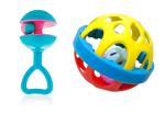 Enorme Non-Toxic Attractive Jingle Rattle with Shake and Grab Soft Ball Teether Rattle Toy for Babies- Color May Vary