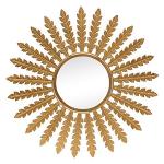 Furnish Craft Golden Sun Leafs Designer Steel Glass Wall Mirror (26 x 26 inch, Golden)