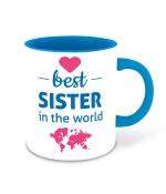 Whats Your Kick To Best Sister in The World Printed Sky Blue Ceramic Coffee Mug and Tea Mug 325 ML