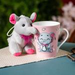 Clay Craft Printed Fine Ceramic Zing Milk Mug With Toy - 340 Ml- 1 Piece (Pink Elephant)