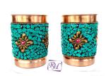 Rastogi Handicrafts Green Copper Glass 350 ml (Set of 2)