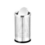 Mofna Silver Stainless Steel 10 L Perforated Type Swing Dust Bin With Removable Lid For Home, Kitchen, Offices - 8 X 12 Inch