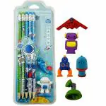 Le Delite Pencils Stationary Kit-Space Theme Pencils Set With Erasers & Pencil Cap (Pack Of 1)