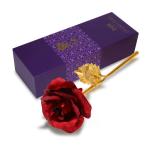 International Gift Gold Plastic Red Rose Flower With Leaf And Luxury Gift Box, 25 Cm