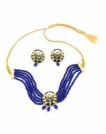 Bella Store Women Navy Blue Brass Meenakari Kundan Necklace Set