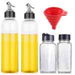 Jay Gatrad Seller Leak-Proof Transparent Plastic Oil Dispenser 2pc, Two Side Cap Glass Spice Storage Bottle 2pc, Silicone Funnel for Kitchen Use Oil Pouring Pack of 5