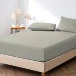 Pizuna Silver Cotton, Sateen Weave King Size Long Staple Fitted Bedsheets, 74X76 Inch With 2 Pillow Cover