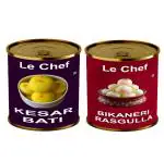 Le Chef Premium Bikaneri Rasgulla 20 pcs + Kesar Bati 16 pcs | Combo Pack Of 2 |800gmX2