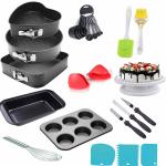 Xacton Heart, Round and Square Silicone Cake Making Tools - Cake Mould, 1 Bread Mould, Measuring Cup, Spatula, Brush, Gloves, Whisker, 6 Slot Mould Tray, Cake Turntable, Whisk with Mitton Gloves