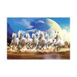 Dharvika Innovations White Vinyl Beautiful White Seven Horse Running Painting Sparkle Coated Self Adhesive Wallpaper Without Frame Digital Reprint, 24 X 36 Inch