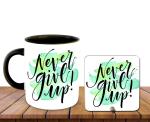 Whats Your Kick Never Give Up Colourfull Design Black Ceramic Coffee Mug with Desky 325 ml