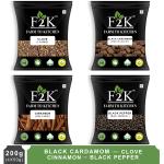 F2K Whole Spices 200g combo | Black Pepper, Black cardamom, Clove, Cinnamon (4 x 50g each)