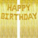 ACOME Gold Foil Foil Curtain With Happy Birthday Letter Foil Balloon (Pack Of 15)