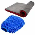 Auto Hub Microfiber Car Cleaning Cloth and Wash Mitt Kit - Includes Ultra Soft 600 GSM Extra Large (40x40 CM) Microfiber Cloth for Car and Dual Sided Chenille Microfiber Wash Mitt 1700 GSM