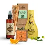 Nat Habit Body And Hair Care Combo for Maintaining Healthy Skin and Hair - Dual Tooth Kacchi Neem Wooden Comb, Rosemary Conditioning Methi Jal for Accelerated Hair Growth & Exfoliating Orange Soap & Delicate Rose Ubtan for Face and Body Deep Cleansing.