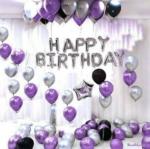Solid Pack of 61 pcs Happy Birthday Silver Foil Balloons + Metallic Balloons (Purple, Black & Silver),Birthday Decoration Items for Kids, Adults Balloon (Purple, Silver, Black, Pack of 61)