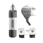 Griffin Kids Boxing Set With Filled Punching Bag boxing Headguard For Kids Children Boxing Gloves With Punch Bag Hanging Silver Boxing Set For Kids Filled Punch Bag With Gloves and Boxing Headguard Junior