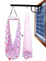 VParents Preemie Baby Swing Cradle with Mosquito Net Spring and Metal Window Cradle Hanger (Pink)