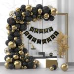 Hemito Rubber Gold,Black Birthday Decoration Kit Balloons,Birthday Banner,Glue Dot,Arc,Confetti Balloons And Balloon Pump (Set Of 69)
