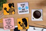 Whats Your Kick Wake Up And Workout Quotes Printed Set Of 4 Coaster With Metal Stand