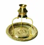 NAVYAKSH Brass Plate Thali with Shivling Stand and Jalabhishek Kalash Lota for Pooja Home Decor