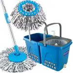 Primeway Plastic SS Twin Bucket Rotating Spin Floor Mop with Clean and Dirty Water Separator & 2 Microfibre Refills 38cm | 6 LTR | Blue