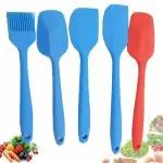 KARP Imported Premium Silicone 5 Piece Spatula Set for Baking, Cooking, Mixing - Non-Stick- Blue