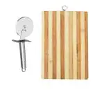 FIRST FRONT Stainless Steel SS Pizza Cutter With Wooden Chopping Board and (Multicolour, Pack of 2)