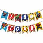Festiko Superhero Theme I Am Four Happy Birthday Banner, Superhero Theme Birthday Banner