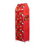 BUMTUM Baby Multipurpose 6 Shelves Durable Foldable Wardrobe | Unbreakable Plastic Material | Cartoon Printed Cover (Red)