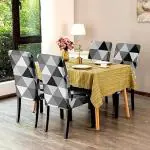 Alkaylaa Polyester Stretchable, Removable & Washable Triangle Printed Dining Chair Cover/Protector/Seat Slipcover (Pack of 4, Black)
