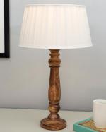 Homesake Floral Carved Black Wood Table Lamp With Empire Pleated Off-White Shade