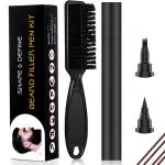MAYCREATE Beard Pencil Filler Barber Styling Pen With 2 Pen Nibs, 1 Brush, Waterproof Proof Beard Pencil Filler, Sweat Proof Natural Shaping Up For Beard, Moustache & Eyebrows,Black