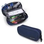 Wooum Premium Quality Wide Opening Pencil and Pen Pouch for School Supplies and Stationary - Blue