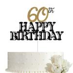 Festiko 60th Birthday Cake Topper, Black Pop Font, 60th Birthday Party Decorations With Black Gold Glitter