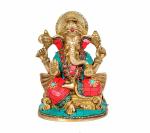 Idol Collections Multicolor Brass Laxmi Ganesh, 5 Inch