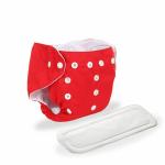 Chinmay Kids Plain Diapers With White Inserts | Size Adjustable Baby Cloth Button Diaper - Washable/Reusable Nappies for Infants & Toddlers , 8 X 8 inch, Red