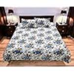FINESSE DECOR 250 TC Mixed Cotton Blue and White Floral Bedsheet Set for Double Size Bed Sheets (90 x100 inch) with 2 Pillow Covers (20x12 inch Each)