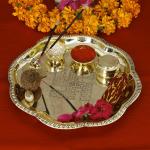 Webelkart Brass Embossed Swastika Puja Thali Set (Brass)- for Diwali Poojan/Pooja Room/Diwali Gifting| Diwali puja Items- 10 in