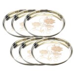 SHINI LIFESTYLE Stainless Steel Flower Design Dinner Plate/Thali,Bhojan Thali(30cm,6Pc)
