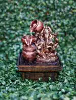 GHAR SAAZ Polyresin Ganesha God Idol Water Fountain in Antique Look For Home Decor - 6.5 Inch