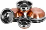 MB BROTHERS Copper and Silver Stainless Steel Handi Pot Set 2 L, 1.6 L, 1.1 L, 0.8 L, 0.5 L (Pack of 5)
