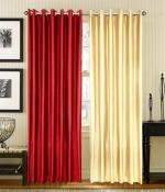 Indian Online Mall Maroon, Cream Polyester Plain Window Curtain Set, 5 Feet (Pack Of 2)