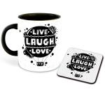Whats Your Kick Live Love Laugh With Balloon Designed Printed Black Ceramic Coffee Mug and Tea Mug 325 ml with coaster