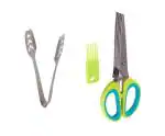 Urban Buy Stainless Steel Momo Tong with Stainless Steel 5 Blade Scissor Vegetable Herb Scissor and Multicolour, Pack of 2