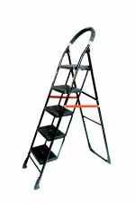 DPH Powder Coated OSCAR ladder Steel Heavy Duty Strong and Durable Multipurpose Folding Ladder with Wide Steps for Home and Kitchen- 5 Step (Black) Plastic, Steel Ladder  (With Platform, Hand Rail, Tool Tray)