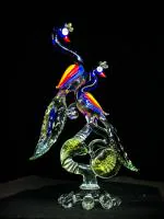 Craftfry Glass Decoration Pair Showpiece in Home Decor Item for Living Room Car Dashboard Items, Mother & Child Love (Peacock)