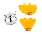 BLUE WONDER Stainless Steel Multipurpose Ghee Pot/Pickle Container with Spoon With 2 Pcs Plastic Sancha Set and (Multicolour, Pack of 2)