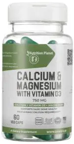 Nutrition Planet Calcium and Magnesium with Vitamin D3 for Pre Workout Recovery (Unflavored - 60 Capsules, 30 Servings)